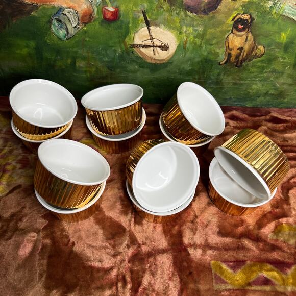 Vintage 70s Royal Worcester Luster Gold Set of 12 Ramekins Rare Size 48 Shape 00 - Picture 2 of 11